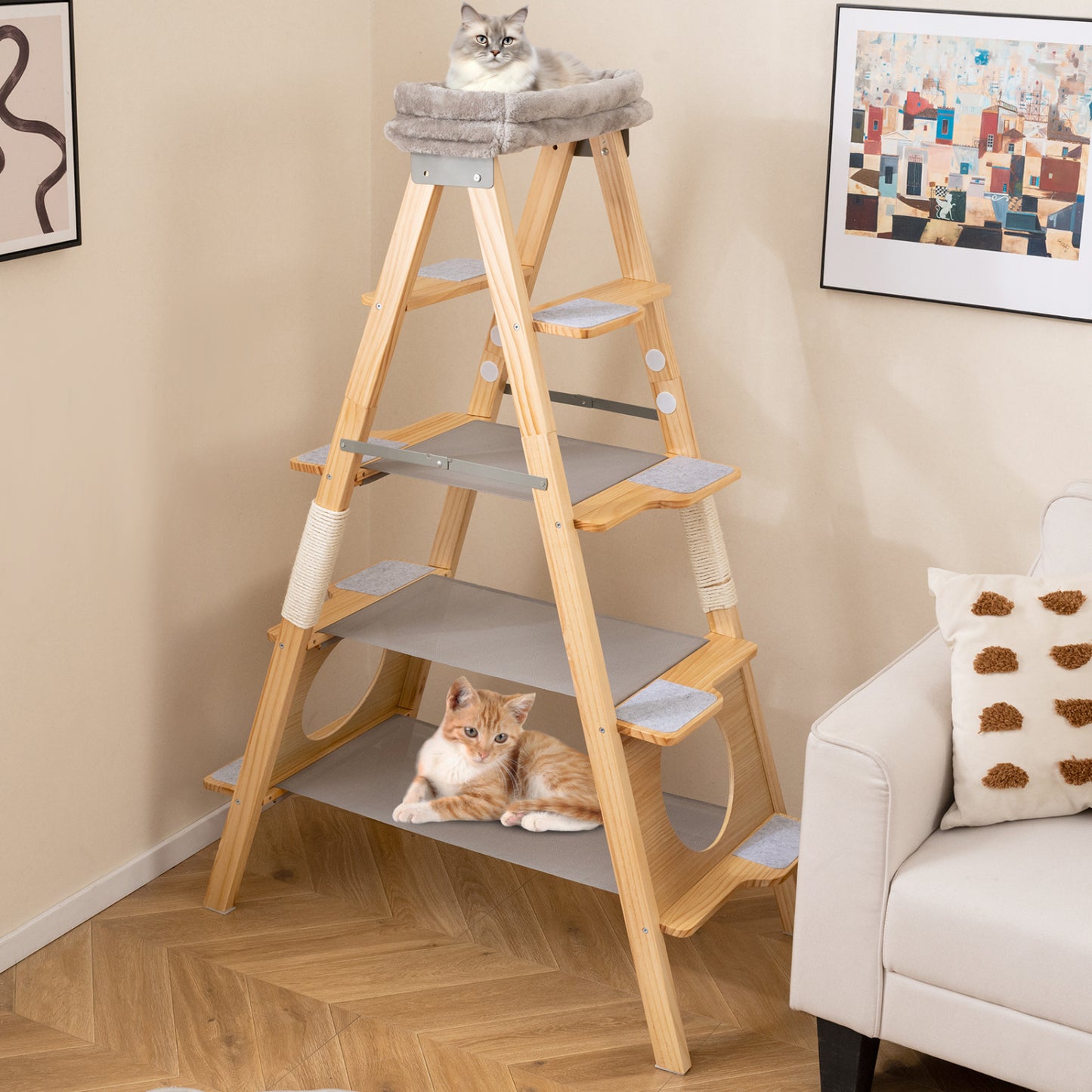 Modern Wooden Cat Tree, Foldable Cat Climbing Furniture, Gray Cat Trees Condos & Scratchers at Gallery Canada