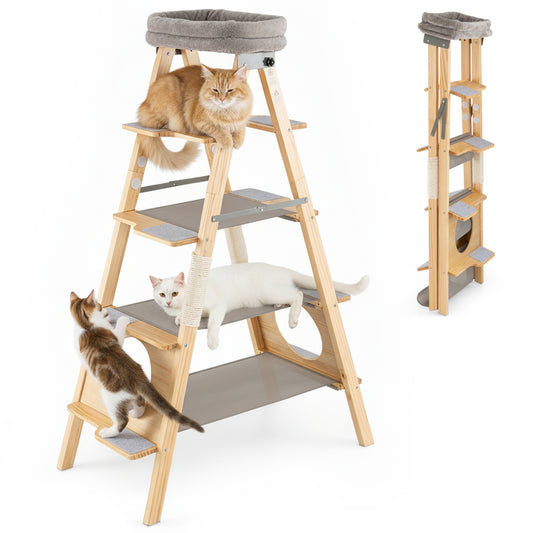 Modern Wooden Cat Tree, Foldable Cat Climbing Furniture, Gray Cat Trees Condos & Scratchers Gray at Gallery Canada