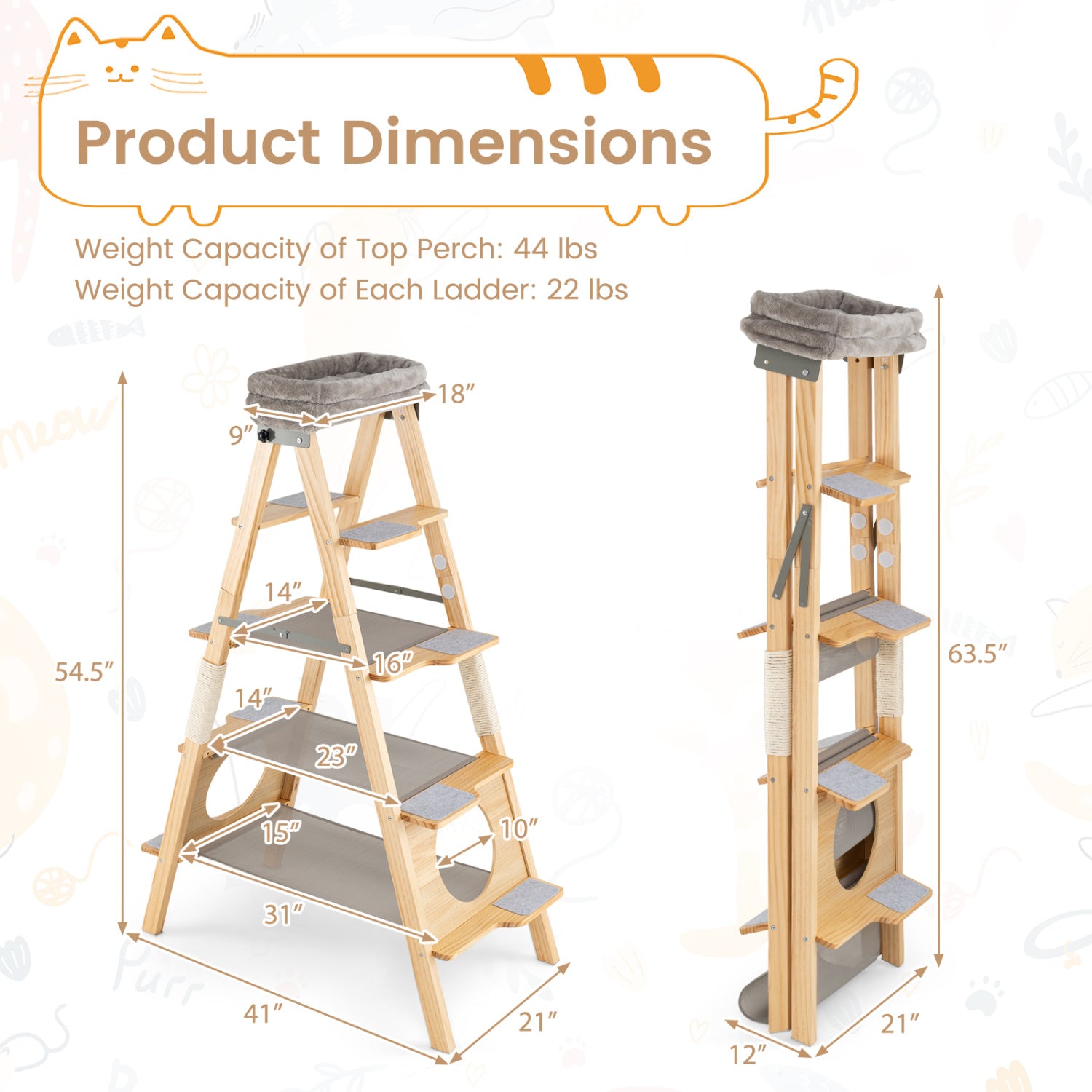 Modern Wooden Cat Tree, Foldable Cat Climbing Furniture, Gray Cat Trees Condos & Scratchers at Gallery Canada