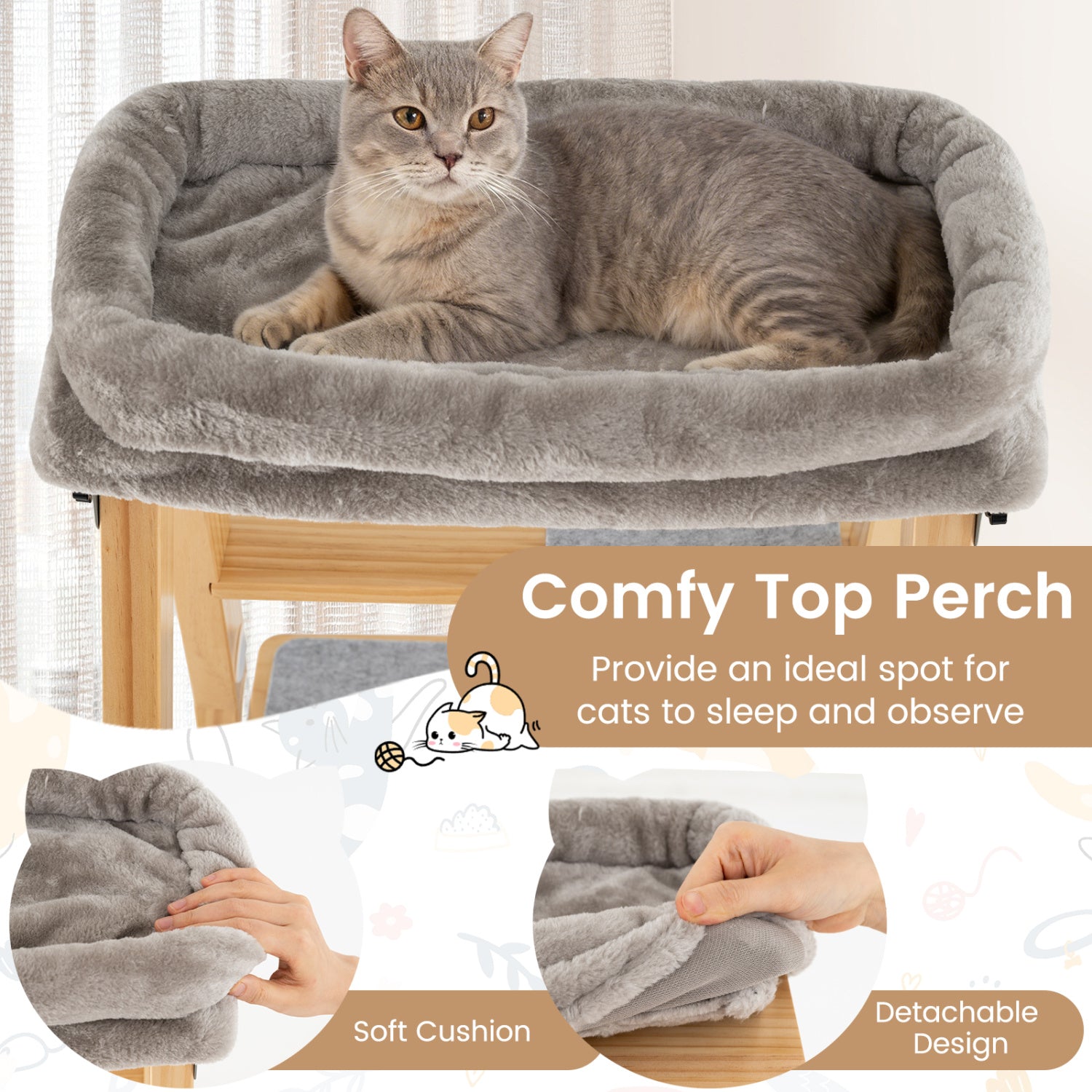 Modern Wooden Cat Tree, Foldable Cat Climbing Furniture, Gray Cat Trees Condos & Scratchers at Gallery Canada