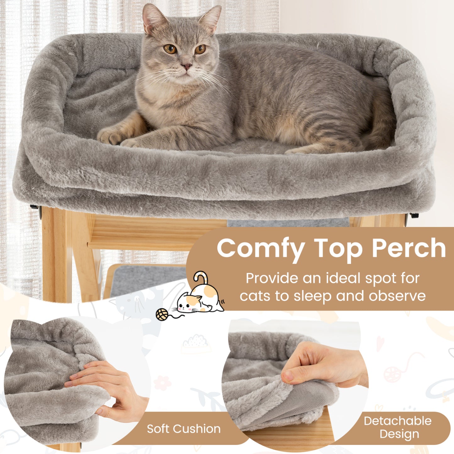 Modern Wooden Cat Tree, Foldable Cat Climbing Furniture, Gray Cat Trees Condos & Scratchers at Gallery Canada