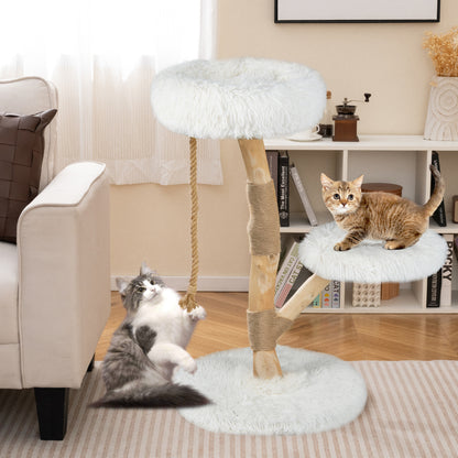 Tour en bois pour chat avec perchoir, poteaux à gratter en jute, blanc