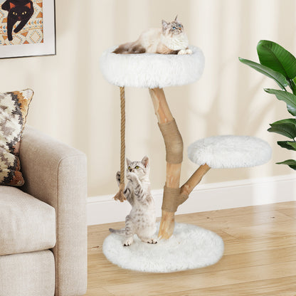Tour en bois pour chat avec perchoir, poteaux à gratter en jute, blanc