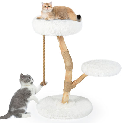 Tour en bois pour chat avec perchoir, poteaux à gratter en jute, blanc
