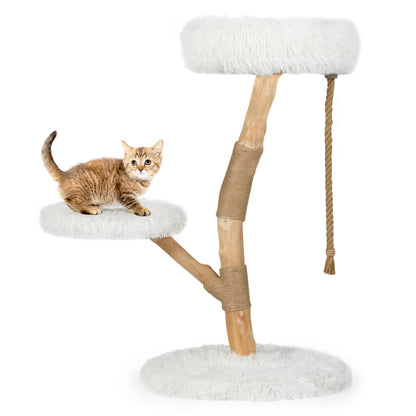 Tour en bois pour chat avec perchoir, poteaux à gratter en jute, blanc