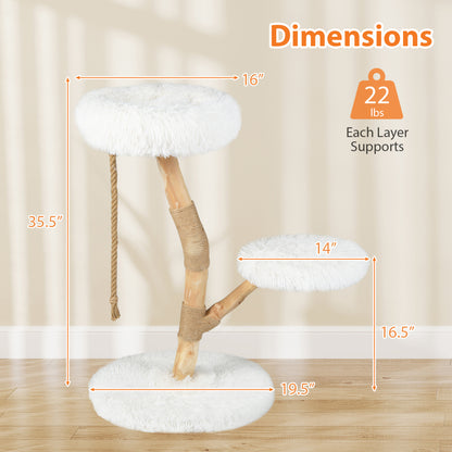 Tour en bois pour chat avec perchoir, poteaux à gratter en jute, blanc
