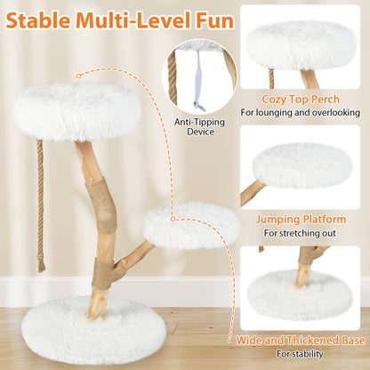 Tour en bois pour chat avec perchoir, poteaux à gratter en jute, blanc