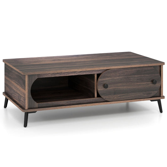 Modern Wooden Center Table, 2 Compartments, Metal Legs, Walnut Coffee Tables Walnut at Gallery Canada