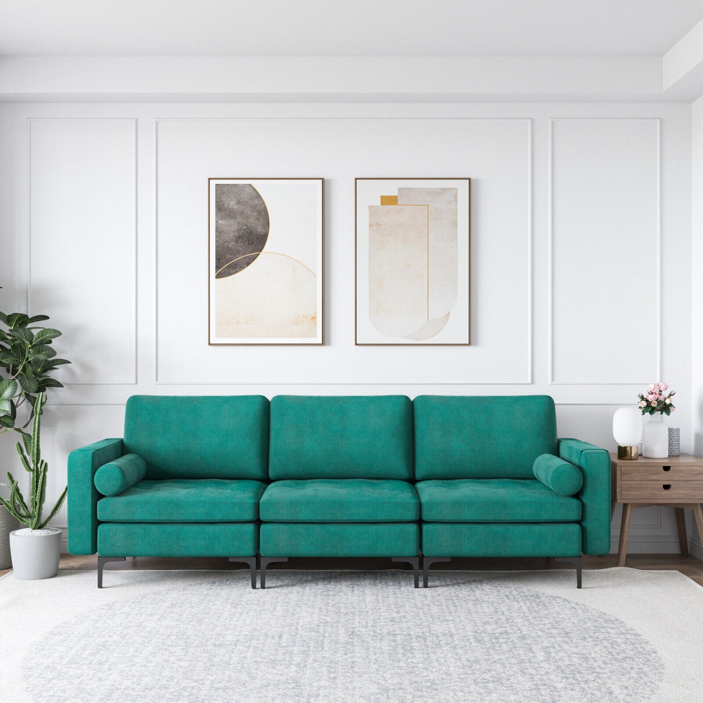 Modular 3-Seat L-Shaped Sectional Sofa With USB Port, Teal Sofas & Loveseats at Gallery Canada
