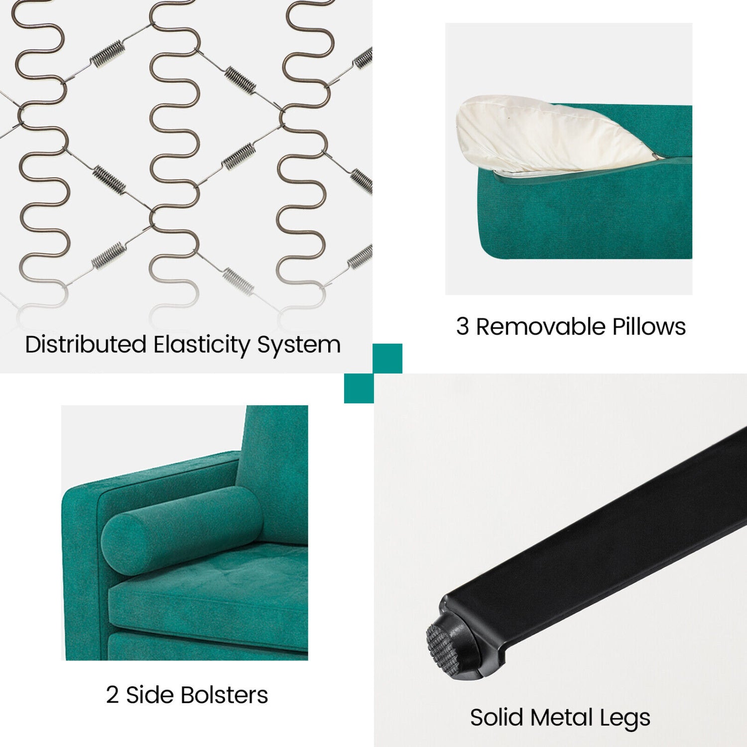 Modular 3-Seat L-Shaped Sectional Sofa With USB Port, Teal Sofas & Loveseats at Gallery Canada