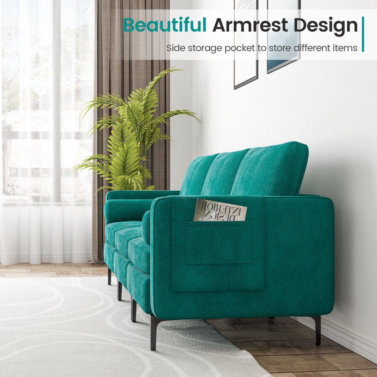 Modular 3-Seat L-Shaped Sectional Sofa With USB Port, Teal Sofas & Loveseats at Gallery Canada