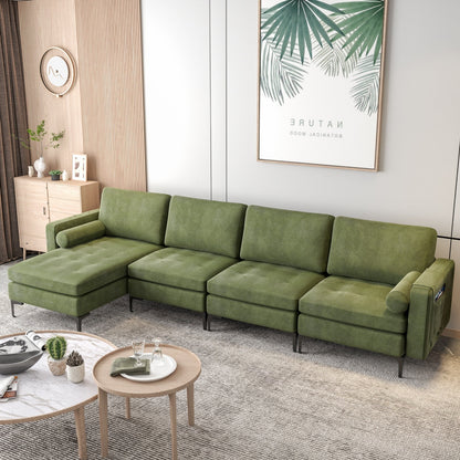 Modular 4-Seat L-Shaped Sectional Sofa, Reversible Chaise, USB Ports, Army Green Sofas & Loveseats at Gallery Canada