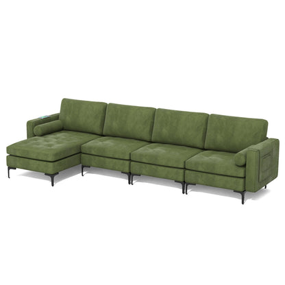 Modular 4-Seat L-Shaped Sectional Sofa, Reversible Chaise, USB Ports, Army Green Sofas & Loveseats at Gallery Canada