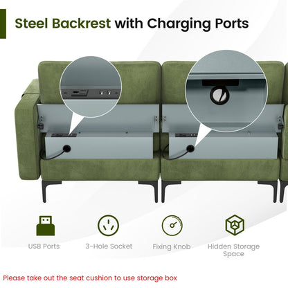 Modular 4-Seat L-Shaped Sectional Sofa, Reversible Chaise, USB Ports, Army Green Sofas & Loveseats at Gallery Canada