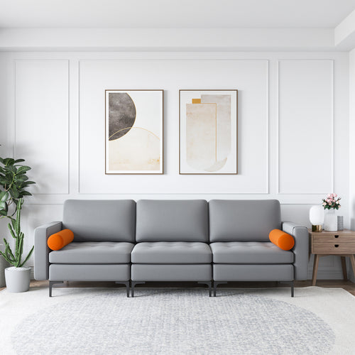 Modular 3-Seat Sofa, USB Ports, Side Storage Pocket, Gray