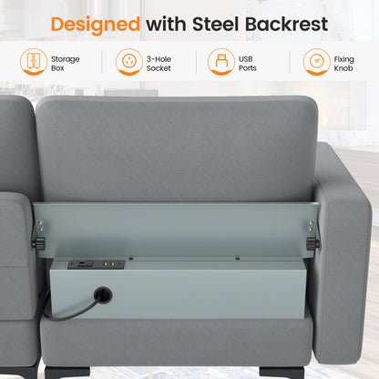 Modular 3-Seat Sofa, USB Ports, Side Storage Pocket, Gray Sofas & Loveseats at Gallery Canada
