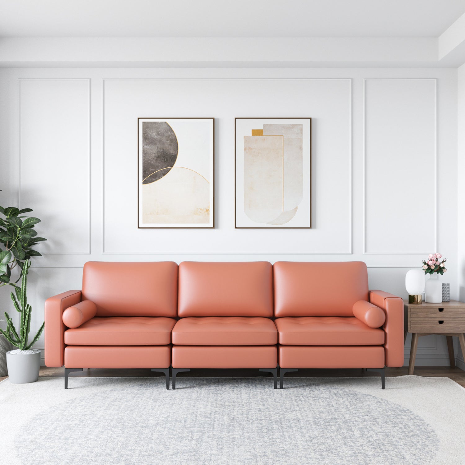 Modular 3-Seat Sofa, With USB Ports And Storage Pocket, Pink Sofas & Loveseats at Gallery Canada