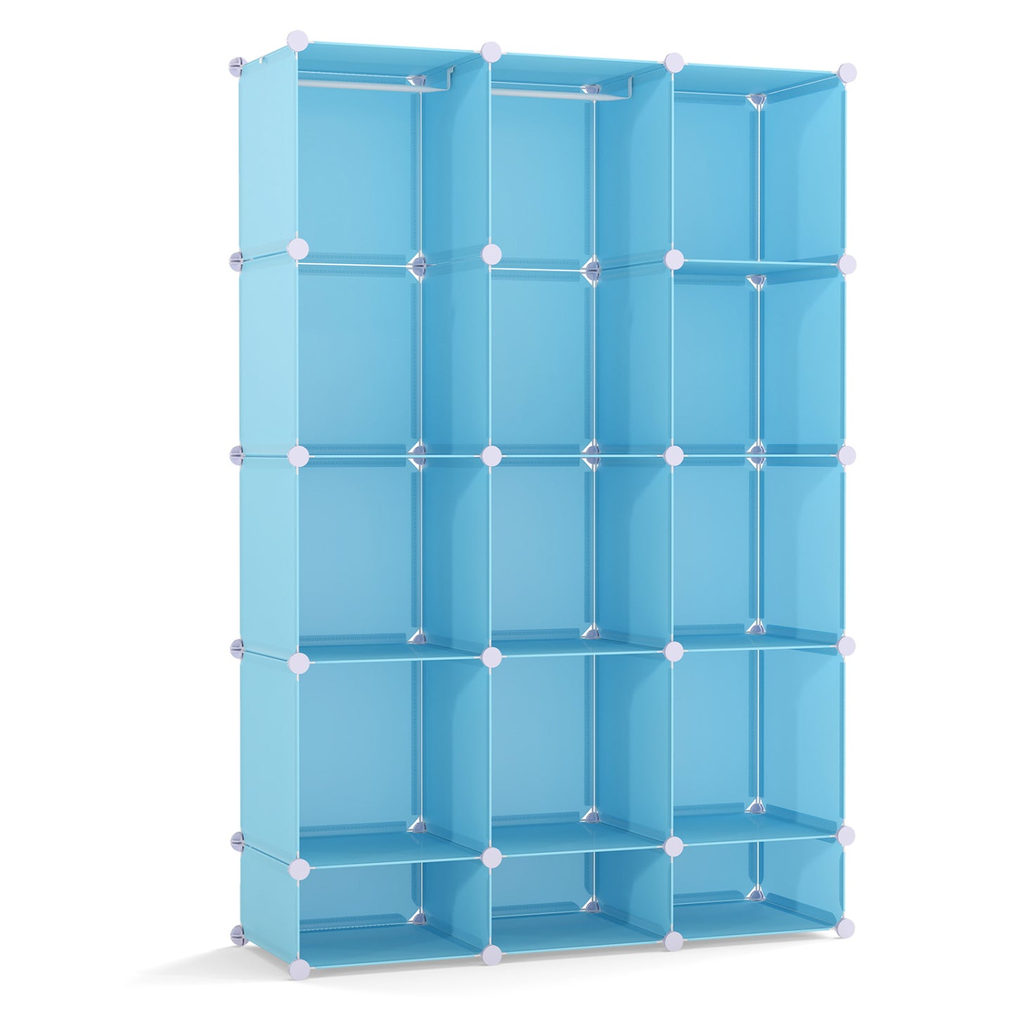 Modular Baby Wardrobe with 13 Cubes and Hanging Rod and Shelves Stackable, Blue