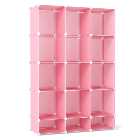 Modular Baby Wardrobe with 13 Cubes and Hanging Rod and Shelves Stackable, Pink Kids Storage Pink at Gallery Canada