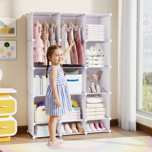 Modular Baby Wardrobe with 13 Cubes and Hanging Rod and Shelves Stackable, White Kids Storage White at Gallery Canada