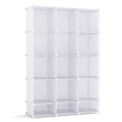 Modular Baby Wardrobe with 13 Cubes and Hanging Rod and Shelves Stackable, White