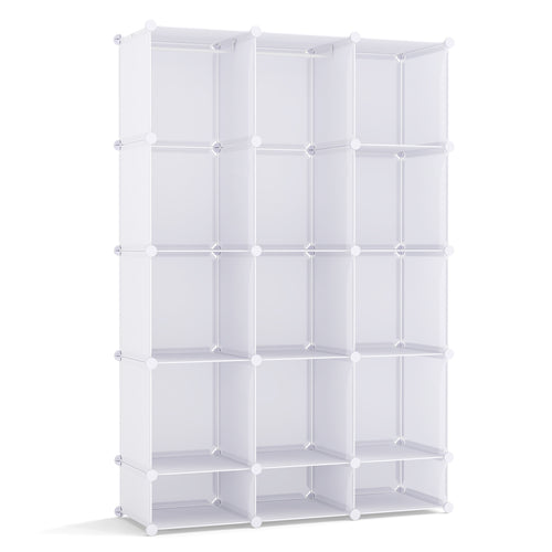 Modular Baby Wardrobe with 13 Cubes and Hanging Rod and Shelves Stackable, White