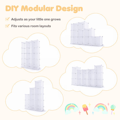 Modular Baby Wardrobe with 13 Cubes and Hanging Rod and Shelves Stackable, White