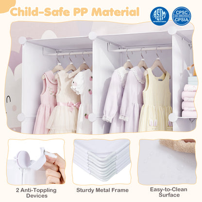 Modular Baby Wardrobe with 13 Cubes and Hanging Rod and Shelves Stackable, White