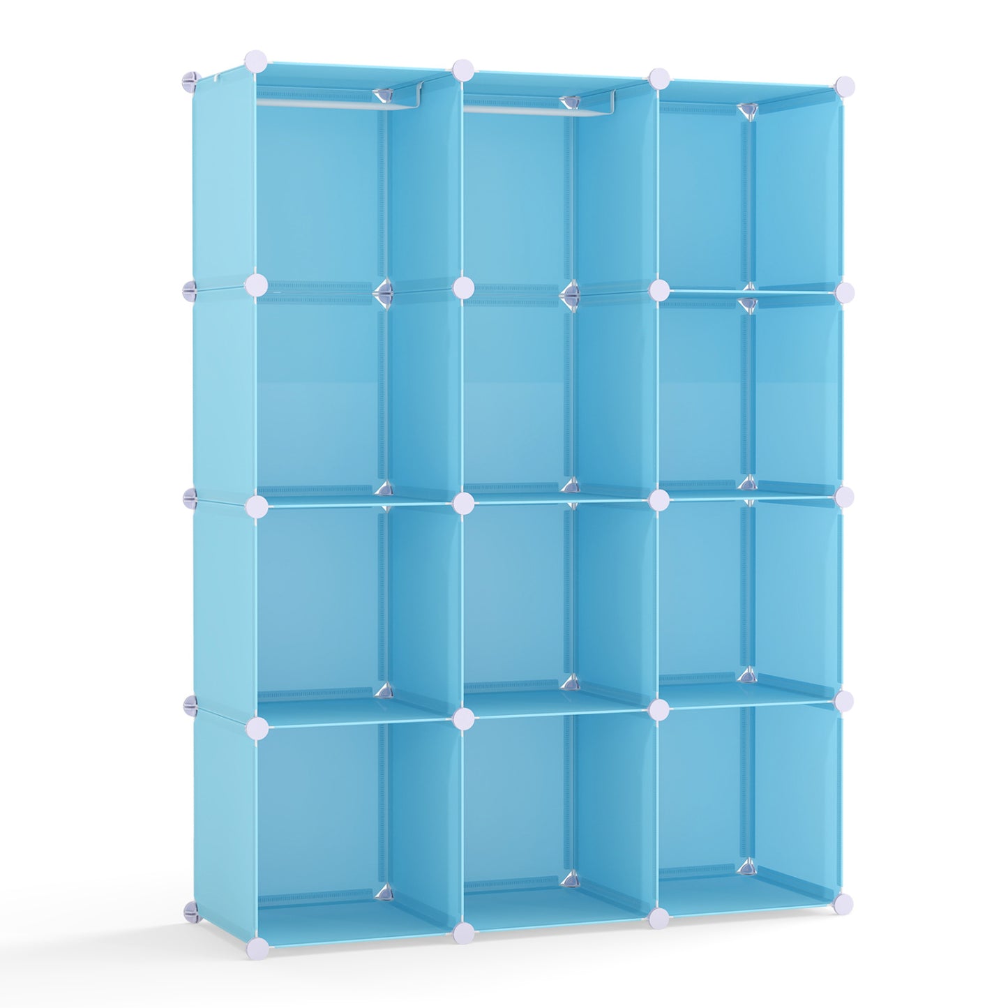 Modular Baby Wardrobe with 10 Cubes & Hanging Rod and Shelves Stackable, Blue