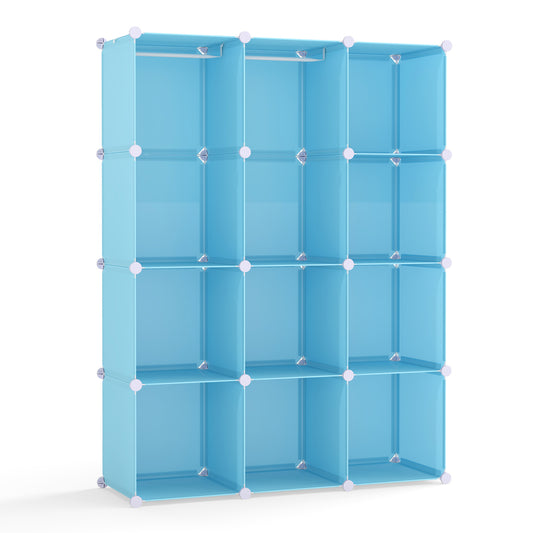 Modular Baby Wardrobe with 10 Cubes & Hanging Rod and Shelves Stackable, Blue Kids Storage Blue at Gallery Canada