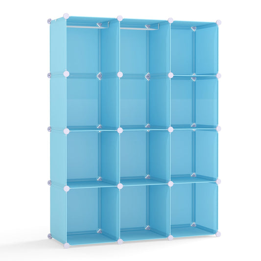 Modular Baby Wardrobe with 10 Cubes & Hanging Rod and Shelves Stackable, Blue Kids Storage Blue at Gallery Canada