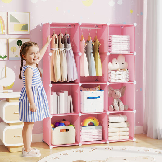 Modular Baby Wardrobe with 10 Cubes & Hanging Rod and Shelves Stackable, Pink Kids Storage Pink at Gallery Canada