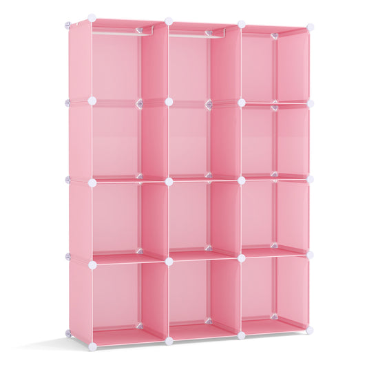 Modular Baby Wardrobe with 10 Cubes & Hanging Rod and Shelves Stackable, Pink Kids Storage Pink at Gallery Canada