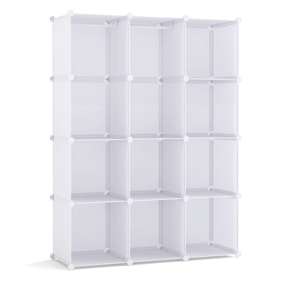 Modular Baby Wardrobe with 10 Cubes & Hanging Rod and Shelves Stackable, White