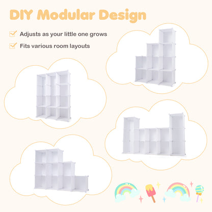 Modular Baby Wardrobe with 10 Cubes & Hanging Rod and Shelves Stackable, White