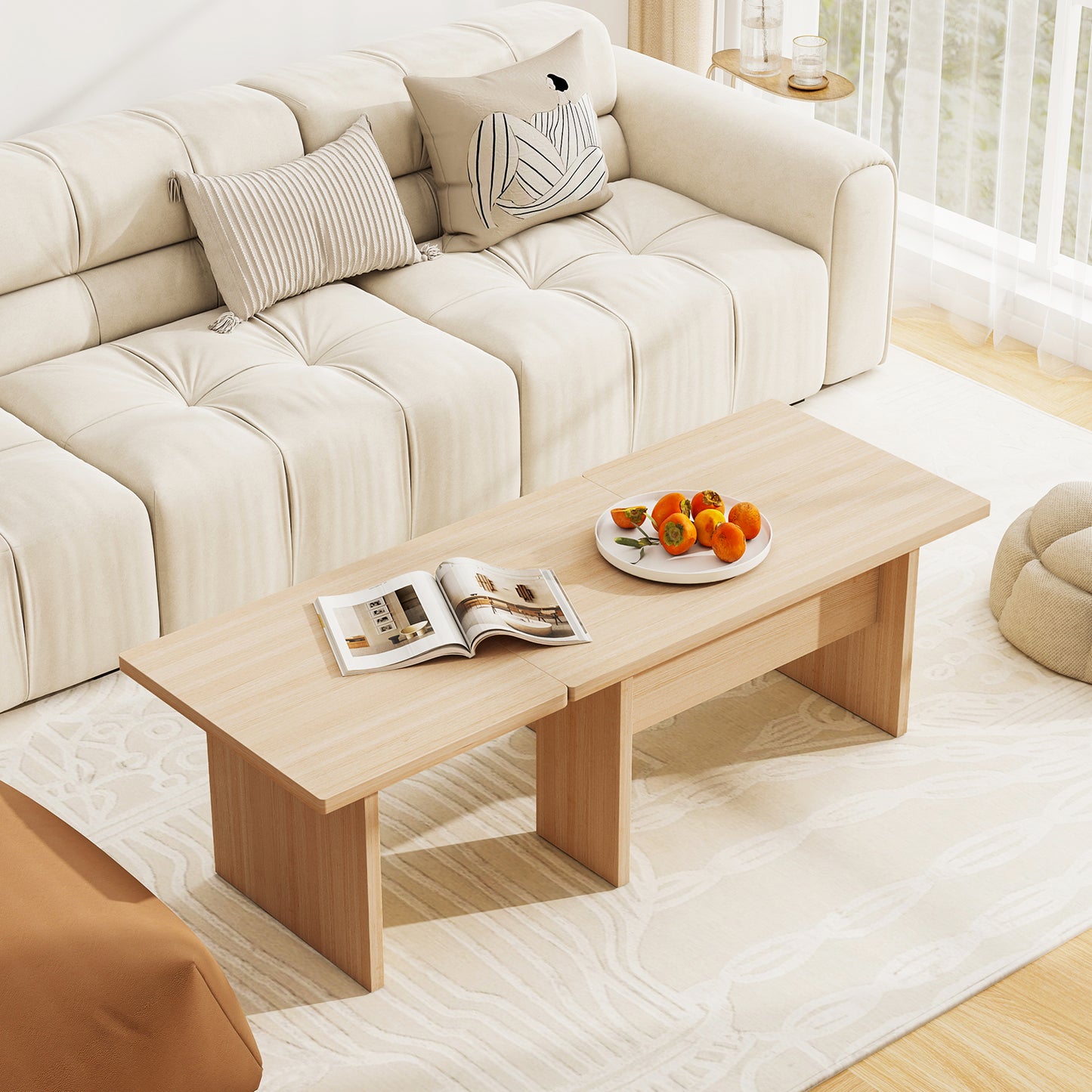 Modular Coffee Table Set of 2 L Shaped Center Tables for Small Space, Oak Coffee Tables at Gallery Canada