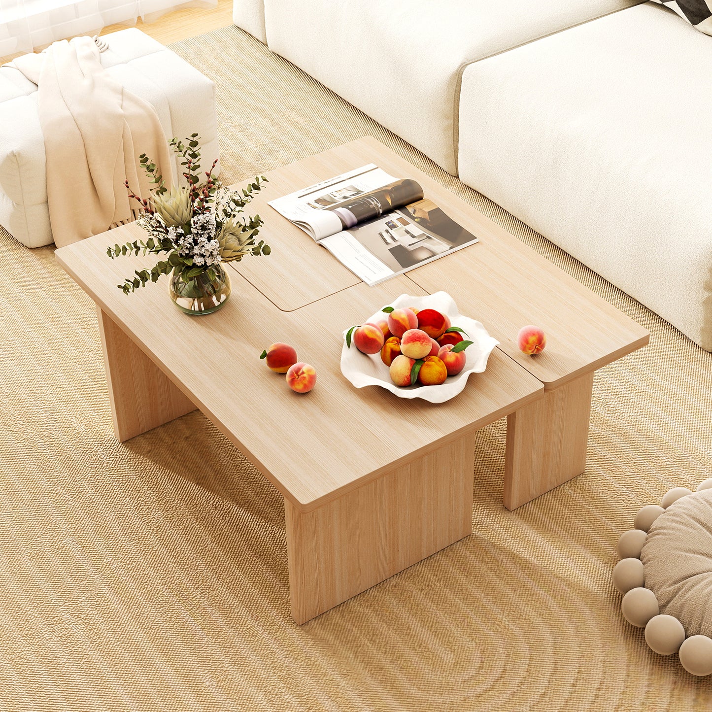 Modular Coffee Table Set of 2 L Shaped Center Tables for Small Space, Oak Coffee Tables at Gallery Canada