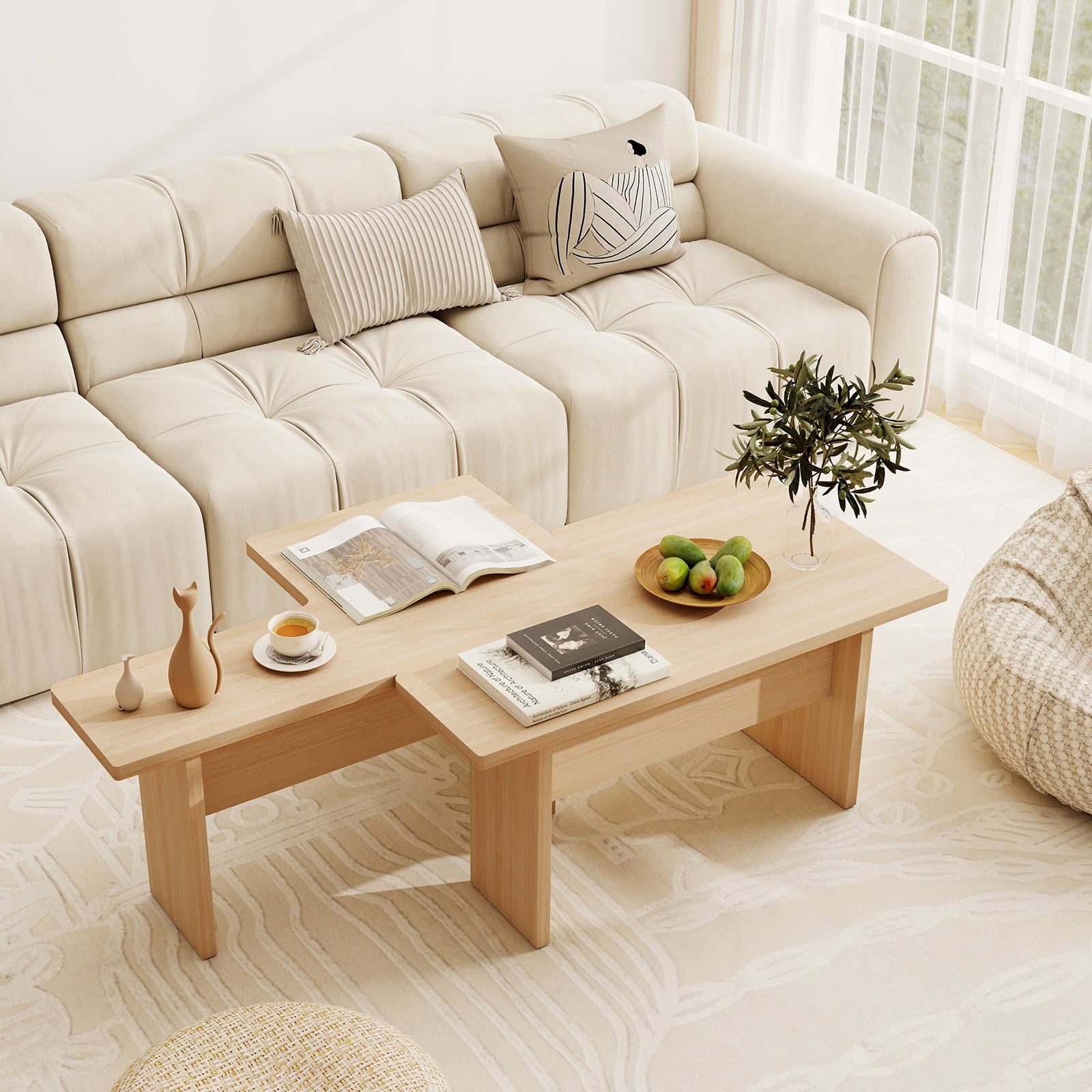 Modular Coffee Table Set of 2 L Shaped Center Tables for Small Space, Oak Coffee Tables at Gallery Canada