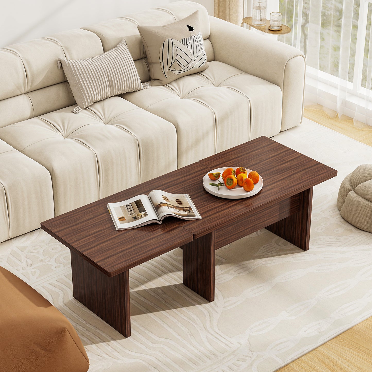Modular Coffee Table Set of 2 L Shaped Center Tables for Small Space, Walnut Coffee Tables at Gallery Canada
