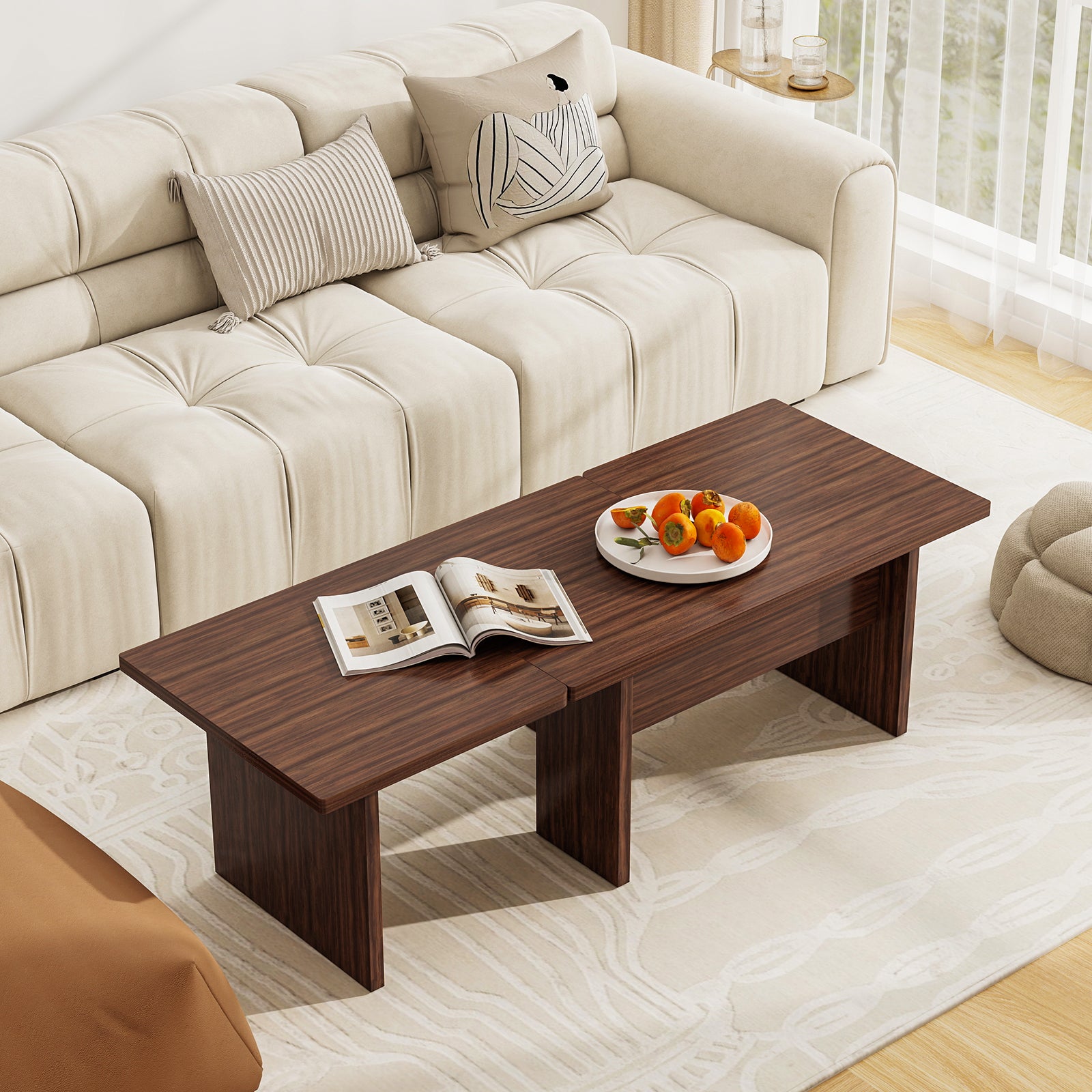 Modular Coffee Table Set of 2 L Shaped Center Tables for Small Space, Walnut Coffee Tables at Gallery Canada
