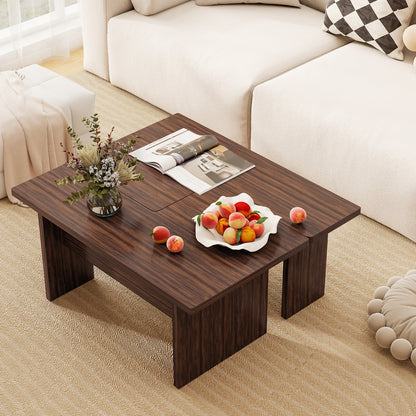 Modular Coffee Table Set of 2 L Shaped Center Tables for Small Space, Walnut Coffee Tables at Gallery Canada