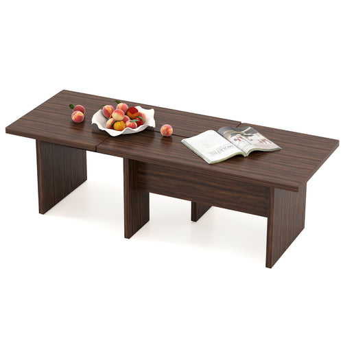 Modular Coffee Table Set, L-Shaped, Walnut, 2-Piece