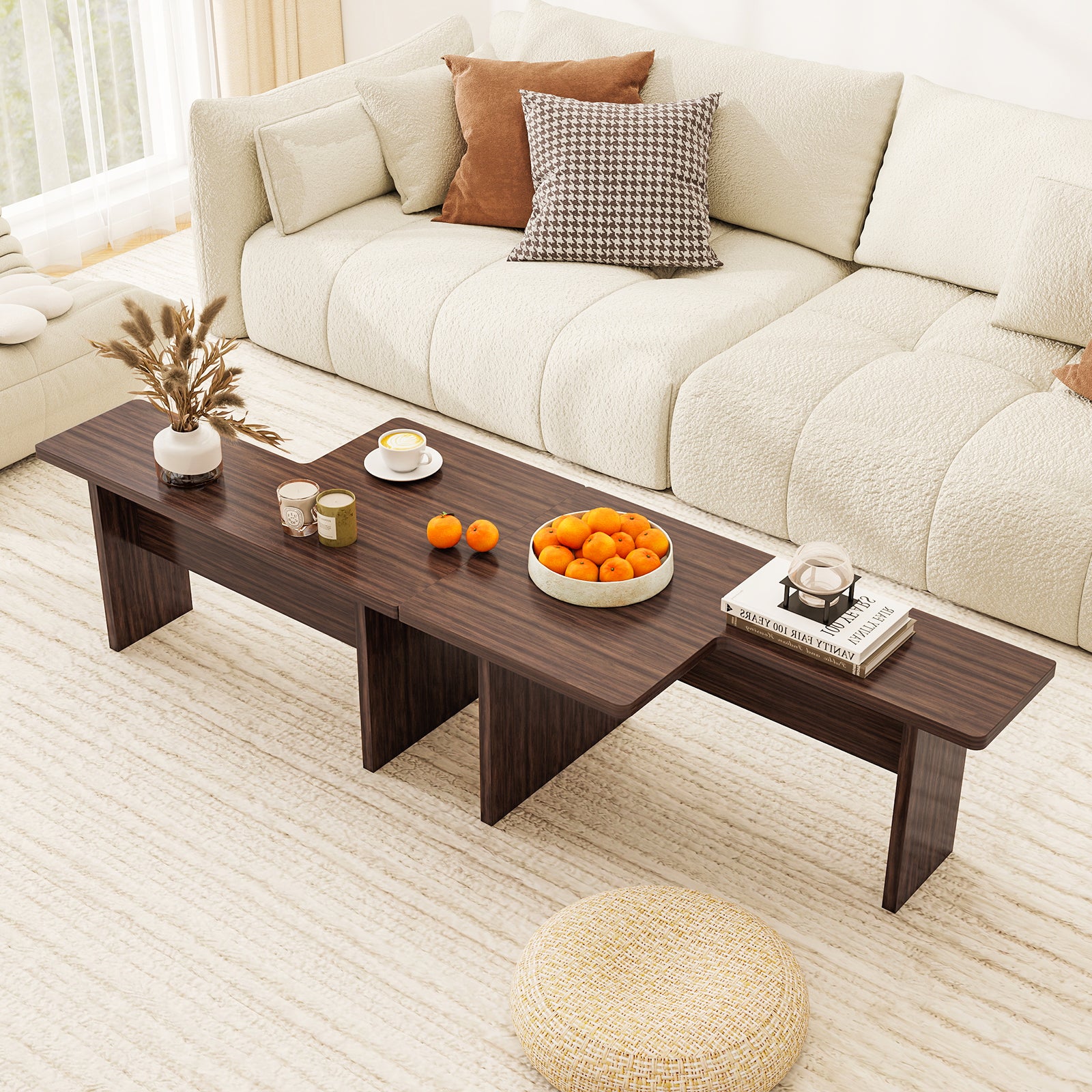 Modular Coffee Table Set of 2 L Shaped Center Tables for Small Space, Walnut Coffee Tables at Gallery Canada