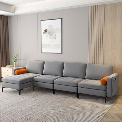 Modular L-Shaped 4-Seat Sectional Sofa, Reversible Chaise, 2 USB Ports, Gray Sofas & Loveseats at Gallery Canada