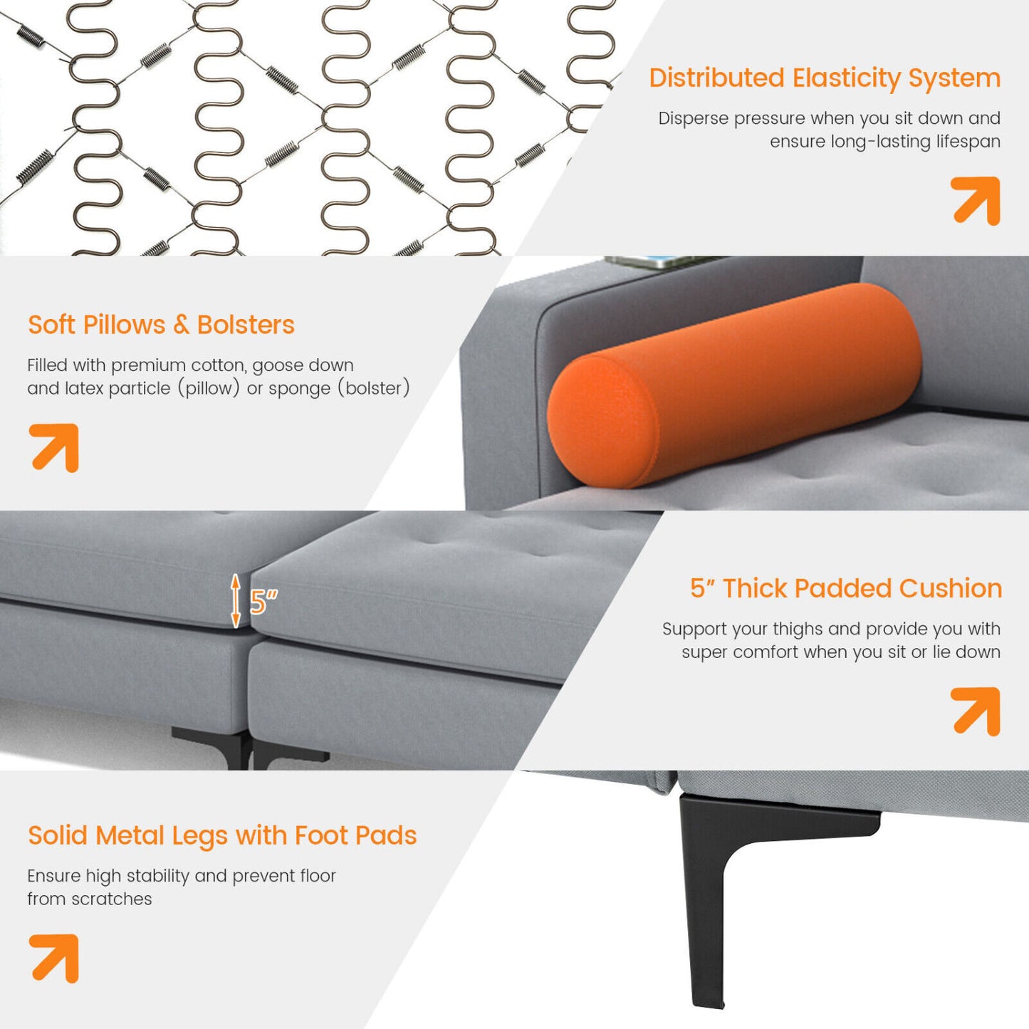 Modular L-Shaped 4-Seat Sectional Sofa, Reversible Chaise, 2 USB Ports, Gray Sofas & Loveseats at Gallery Canada