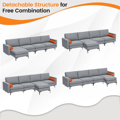 Modular L-Shaped 4-Seat Sectional Sofa, Reversible Chaise, 2 USB Ports, Gray Sofas & Loveseats at Gallery Canada
