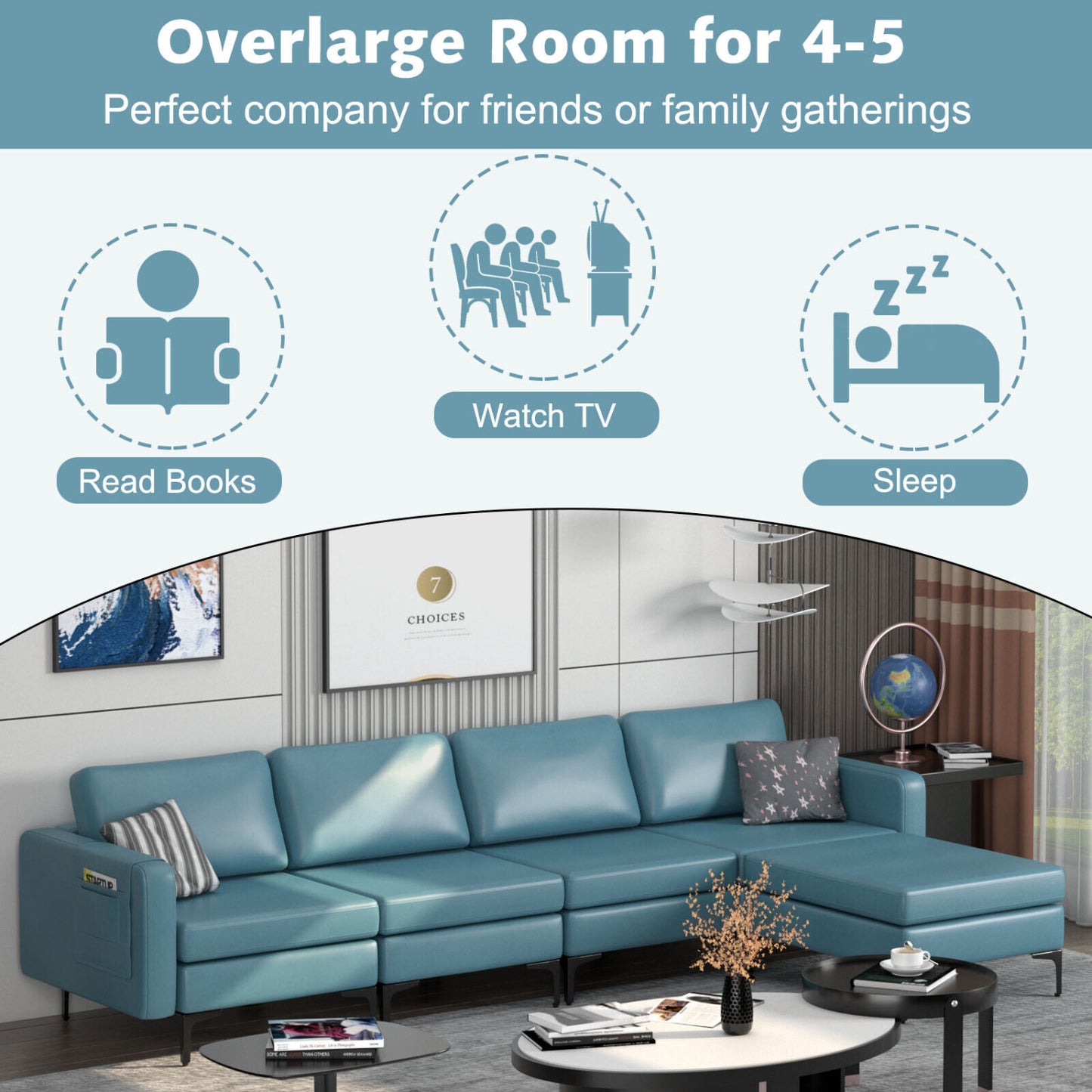 Modular L-Shaped Sectional Sofa, Reversible Ottoman, 2 USB Ports, Blue Sofas & Loveseats at Gallery Canada