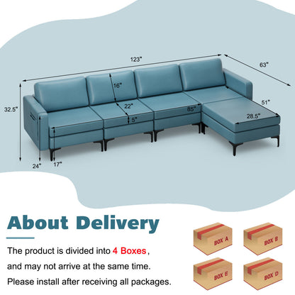 Modular L-Shaped Sectional Sofa, Reversible Ottoman, 2 USB Ports, Blue Sofas & Loveseats at Gallery Canada
