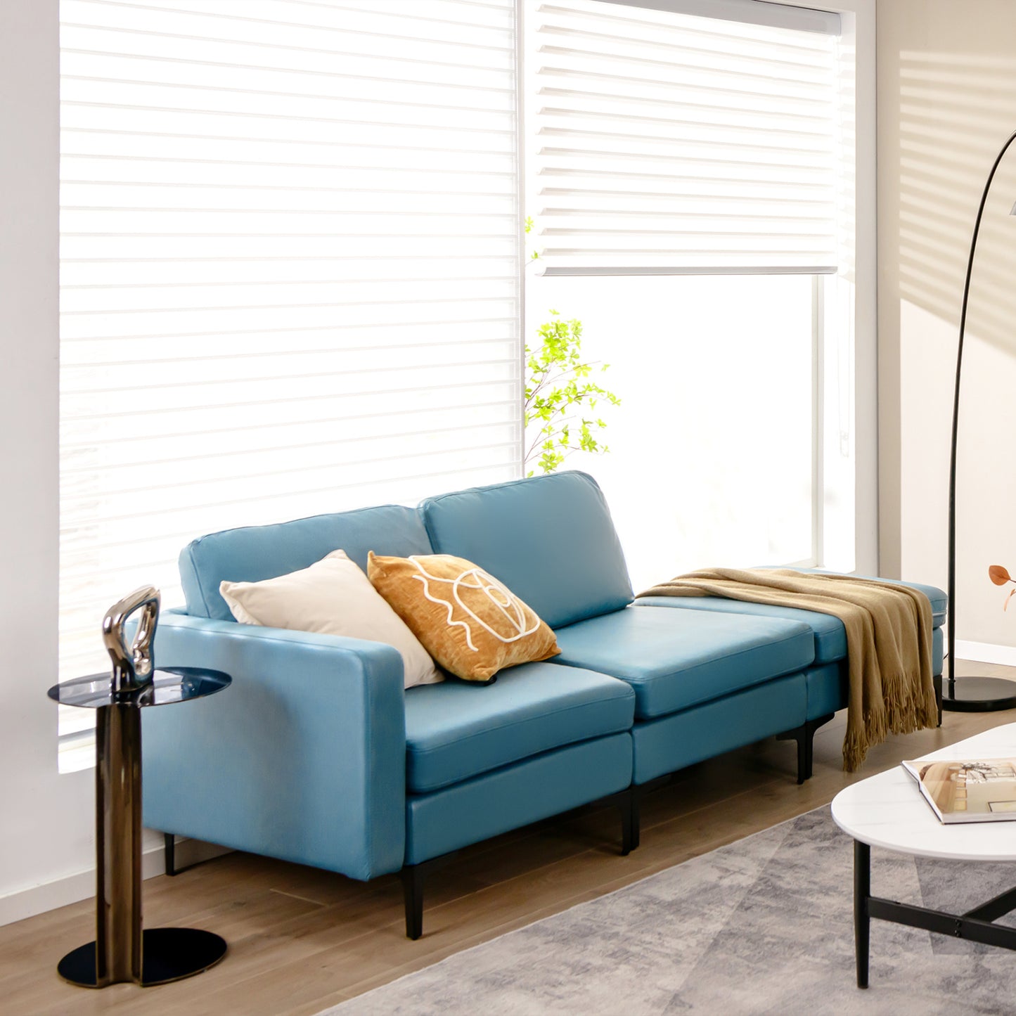 Modular L-Shaped Sectional Sofa, Reversible Ottoman, 2 USB Ports, Blue Sofas & Loveseats at Gallery Canada