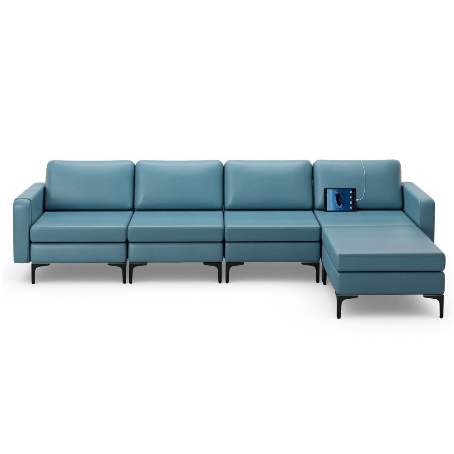 Modular L-Shaped Sectional Sofa, Reversible Ottoman, 2 USB Ports, Blue Sofas & Loveseats at Gallery Canada